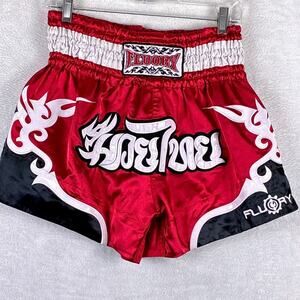 Fluory Muay Thai Shorts Mens XL Red White Kick Boxing MMA UFC Combat Sparring
